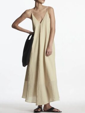 COS Beige Crinkled Voluminous Maxi Dress. Size 6.